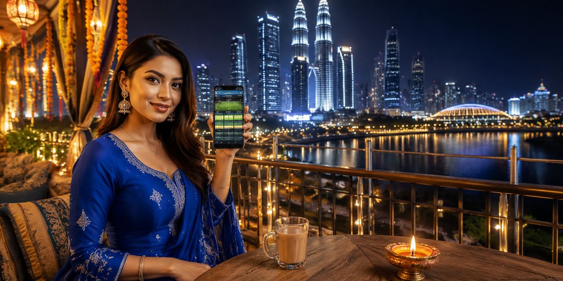 Wanita berbaju kurung menggunakan kasino mudah alih di Kuala Lumpur