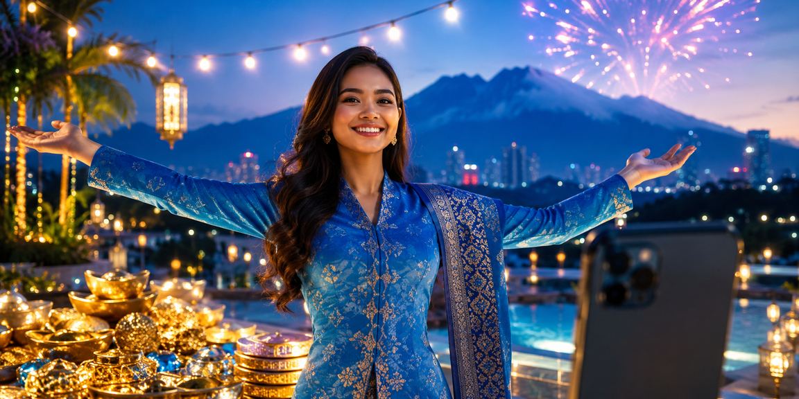 Wanita berbaju kurung bermain kasino langsung dari telefon di Sabah
